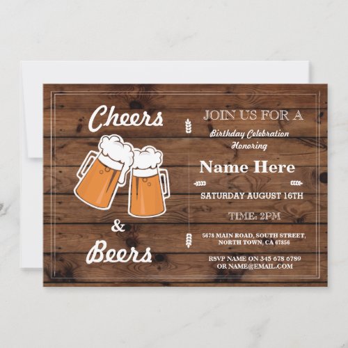 CHEERS  BEERS Birthday Party Any Age Wood Invite