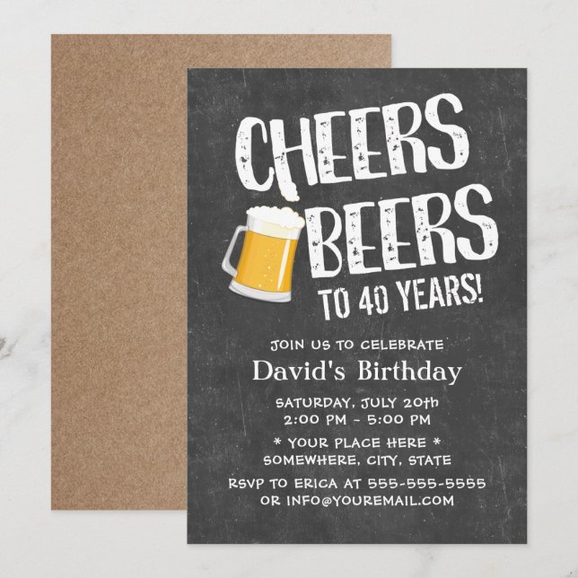 Cheers & Beers Birthday Party Chalkboard Invitation (Front/Back)