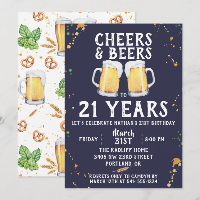 Cheers & Beers Birthday Party Invitation (Front/Back)