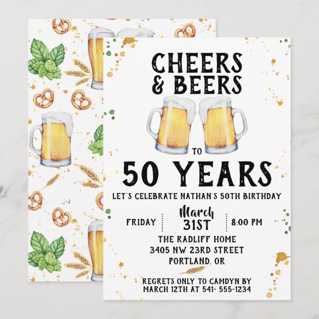 Cheers & Beers Birthday Party Invitation (Front/Back)
