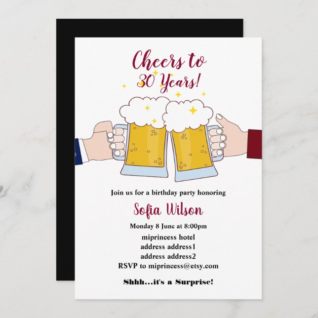cheers, beers, birthday party invitation (Front/Back)
