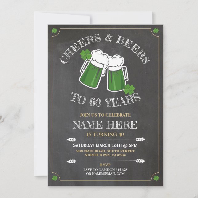 Cheers Beers Birthday Party St Patricks Day Invitation (Front)