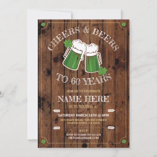 Cheers Beers Birthday Party St Patricks Day Wood Invitation