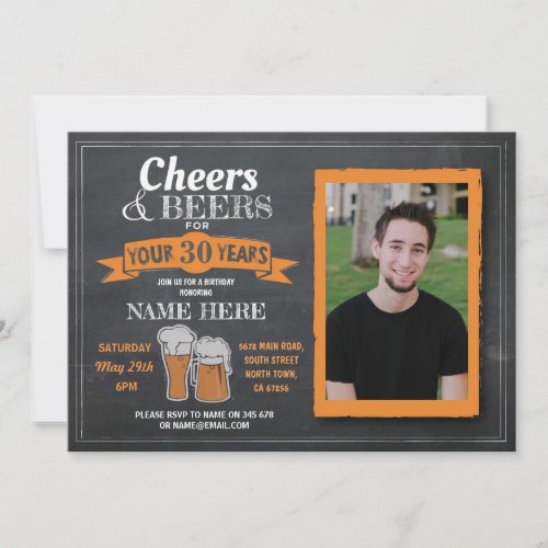 Cheers  Beers Birthday Photo Chalk Mens Invite