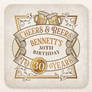 Cheers Beers Birthday Square Paper Coaster