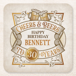 Cheers Beers Birthday Square Paper Coaster