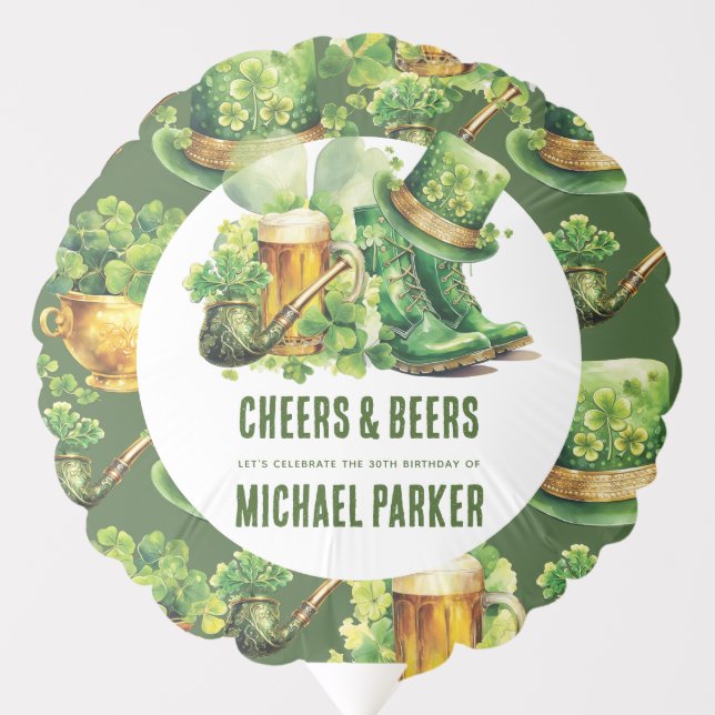 Cheers & Beers Birthday St Patrick's Day Balloon (Front)