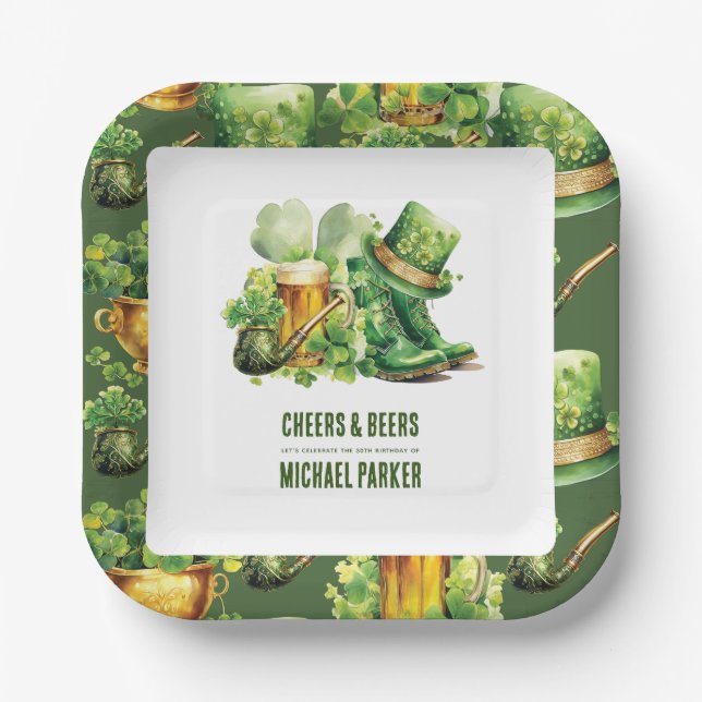 Cheers Beers Birthday St Patrick's Day Custom Paper Plates (Front)