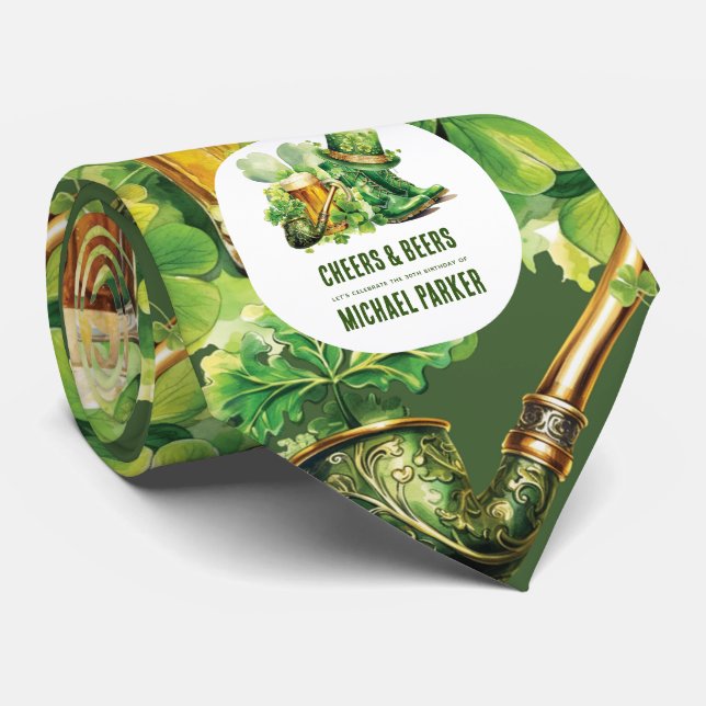 Cheers & Beers Birthday St Patrick's Day Neck Tie (Rolled)