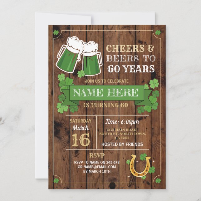 Cheers Beers Birthday St Patricks Day Party Invitation (Front)