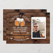Cheers & Beers Birthday Wood Party Photo Invite (Front/Back)