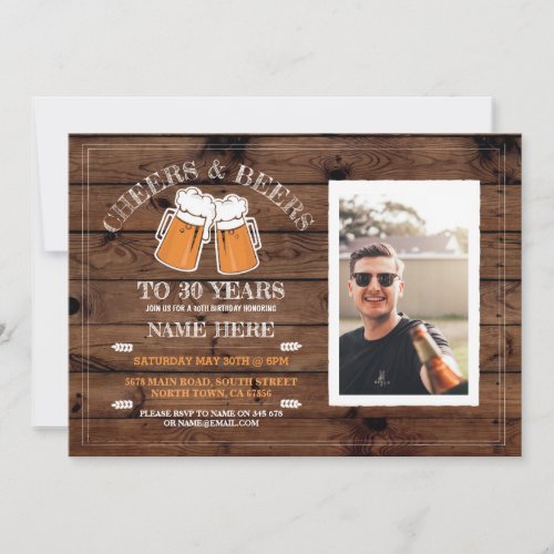 Cheers  Beers Birthday Wood Party Photo Invite