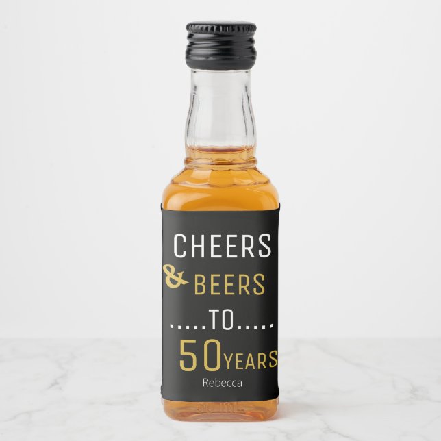 Cheers & Beers Black & Gold 50th Birthday  Liquor Bottle Label (Front)