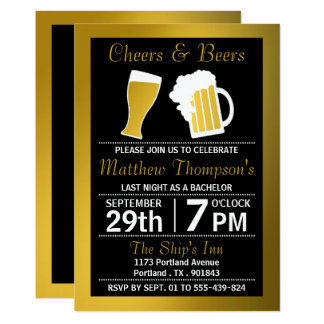 Cheers & Beers Black & Gold Bachelor Party Card