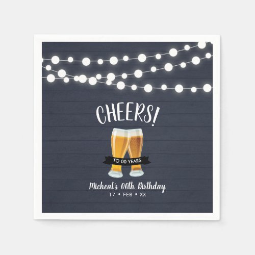 Cheers Beers  Blue Wood Adult 40th Birthday Party Napkins