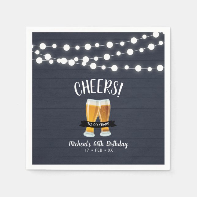 Cheers Beers | Blue Wood Adult 40th Birthday Party Napkins (Front)