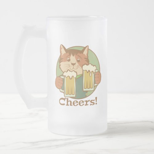 Cheers Beers Cat Frosted Glass Beer Mug