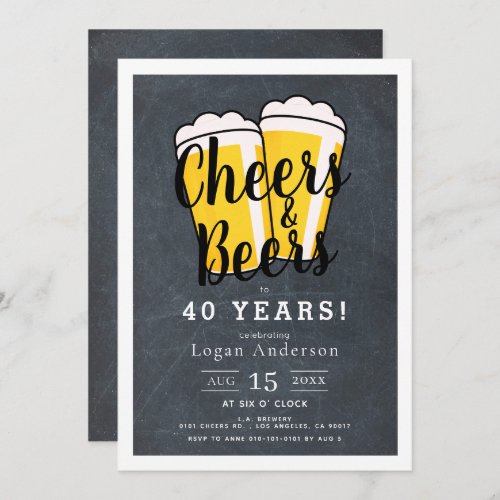 Cheers  Beers Chalkboard Adult Birthday Party Invitation