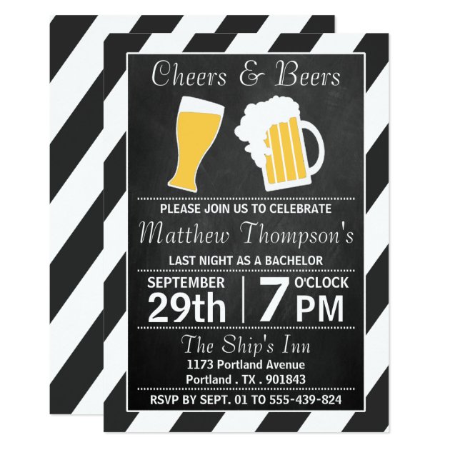 Cheers & Beers Chalkboard Bachelor Party Invitation