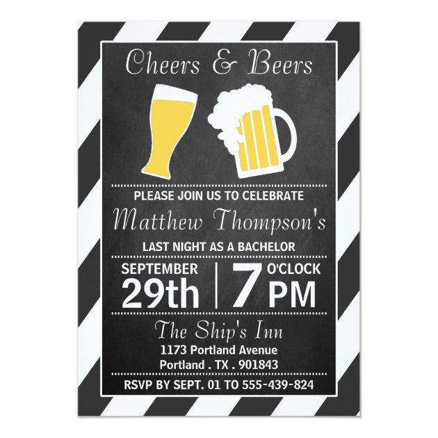 Cheers & Beers Chalkboard Bachelor Party Invitation