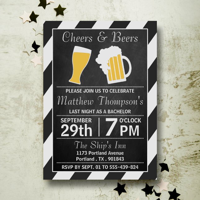 Cheers & Beers Chalkboard Bachelor Party Invitation (Creator Uploaded)