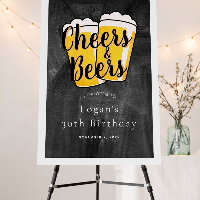 Cheers & Beers Chalkboard Birthday Party Foam Boar Foam Board (In Situ (Stand))