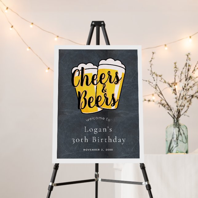 Cheers & Beers Chalkboard Birthday Party Foam Board (In Situ (Stand))