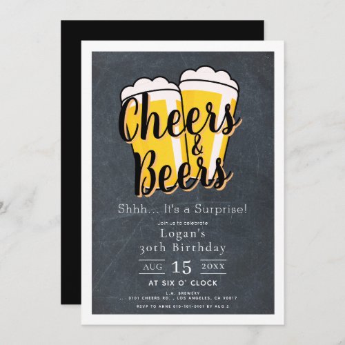 Cheers  Beers Chalkboard Surprise Birthday Party Invitation