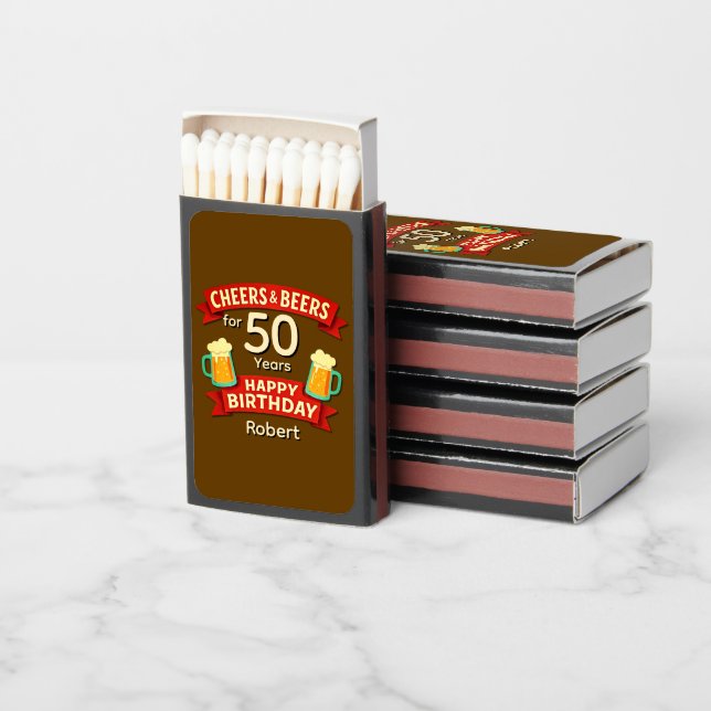 Cheers & Beers for 50 Years Happy Birthday NAME  Matchboxes (Stacked)