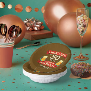 Cheers & Beers for 50 Years Happy Birthday NAME Paper Bowls