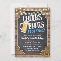 Cheers & Beers Gold Anchor Rustic 50th Birthday Invitation