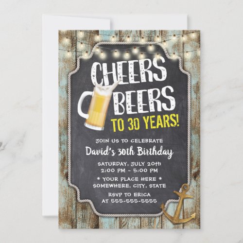 Cheers  Beers Gold Anchor Vintage 30th Birthday Invitation