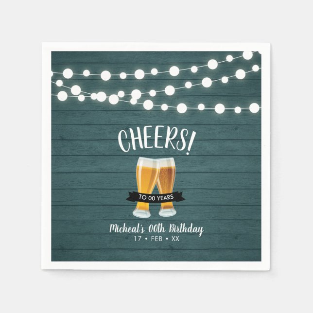 Cheers Beers | Green Wood Adult Birthday Party  Napkins (Front)