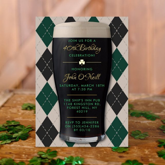 Cheers & Beers Guinness Pint Adult Birthday Real Foil Invitation (Creator Uploaded)