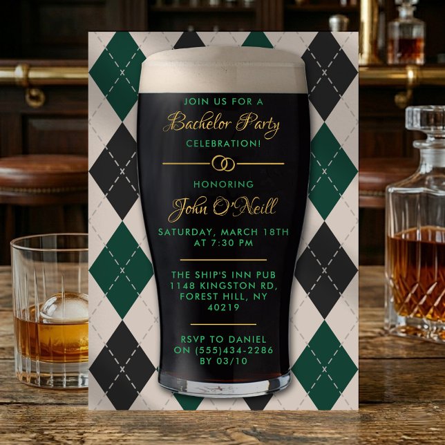 Cheers & Beers Guinness Pint Bachelor Party Invitation (Creator Uploaded)