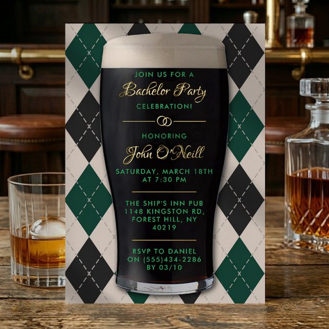 Cheers & Beers Guinness Pint Bachelor Party Real Foil Invitation (Creator Uploaded)