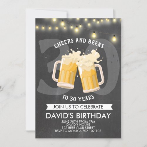 Cheers  Beers Man Birthday Chalkboard Jar Lights Invitation