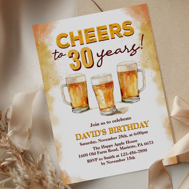 Cheers & Beers Mens Funny 30th Birthday Invitation (Creator Uploaded)