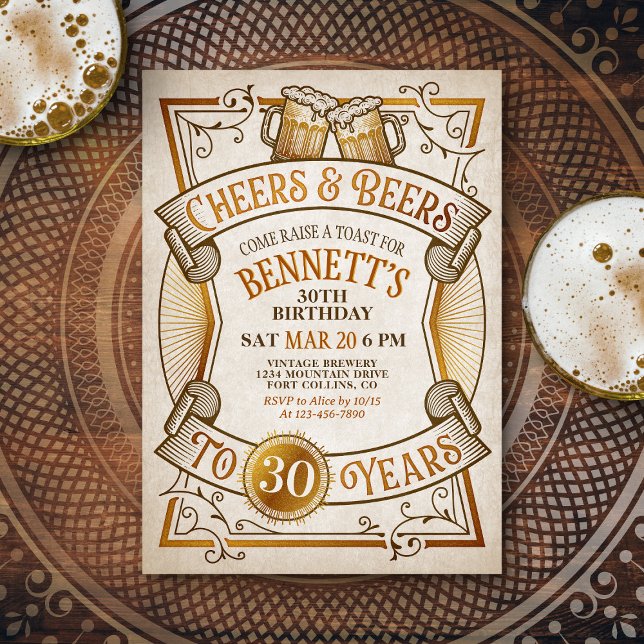 Cheers & Beers Mens Funny 30th Birthday Invitation (Creator Uploaded)