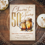 Cheers & Beers Mens Funny 50th Birthday Invitation<br><div class="desc">Celebrate the big 5-0 with style and humor with this vintage beer birthday design. The golden typography is elegant and evokes a cool glass of beer, giving it a classic retro vintage feel. Perfect for man (or woman!) in your life who loves their lagers, ales, and other beers. Perfect for...</div>