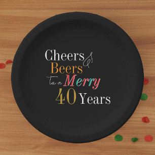 Cheers Beers Merry 40th Christmas Birthday Party Paper Plates