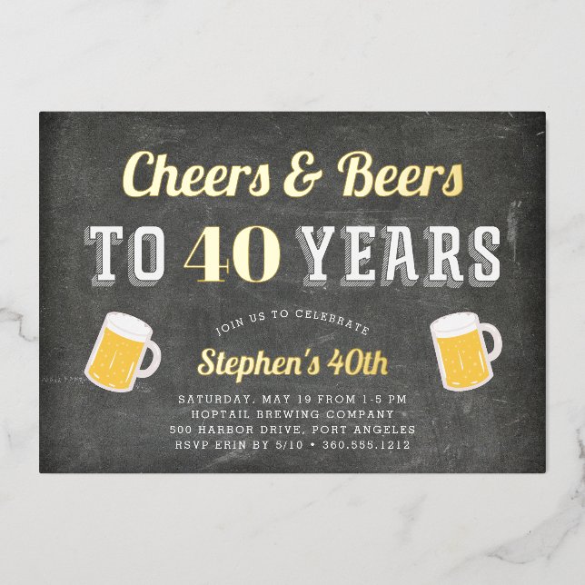 Cheers & Beers Milestone Birthday Party Foil Invitation (Front)