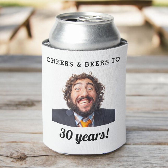 Cheers & Beers Milestone Birthday Photo Keepsake Can Cooler (Creator Uploaded)