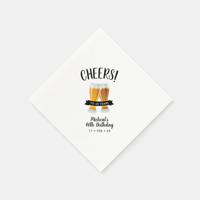 Cheers Beers | Modern Adult 40th Birthday Party Napkins (Corner)