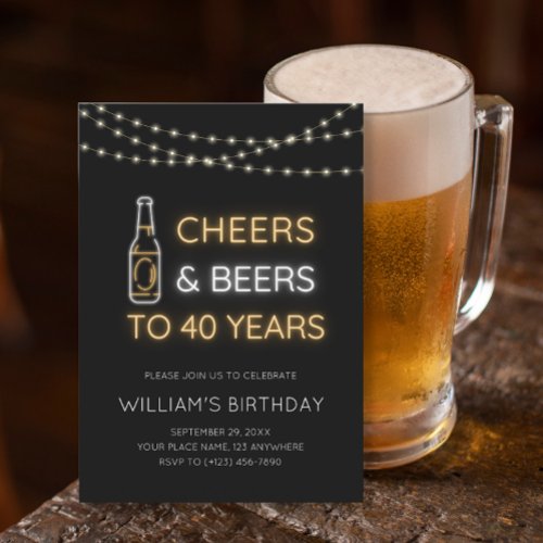 Cheers & Beers Neon Sign 40th Adult Birthday Photo