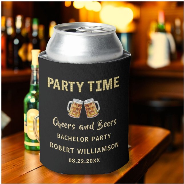 Cheers & Beers Party Time Lights Bachelor Party  Can Cooler (Creator Uploaded)