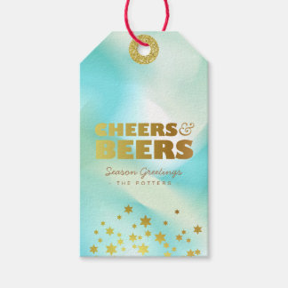 Cheers & Beers | Pastel Green Gradient & Gold Gift Tags