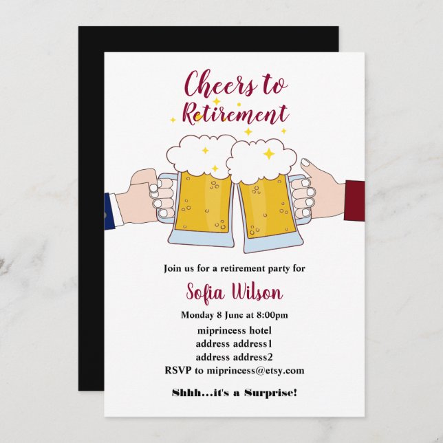 cheers, beers, retirement party invitation (Front/Back)