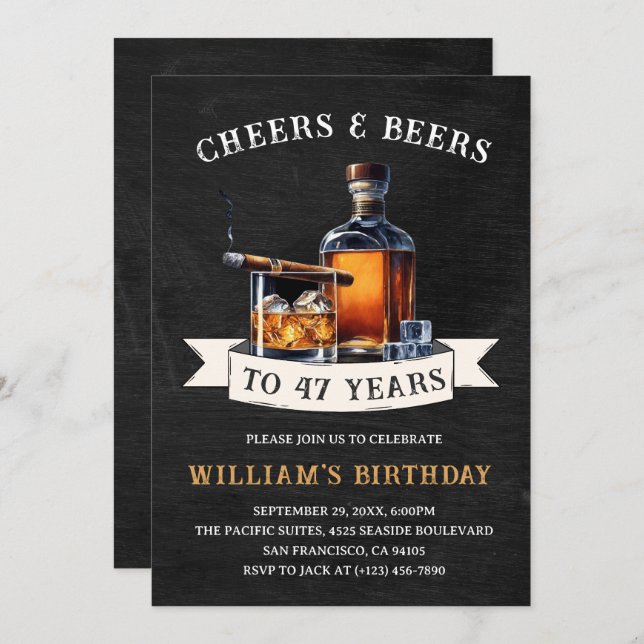 Cheers & Beers Rustic 47th Country Birthday Party Invitation (Front/Back)