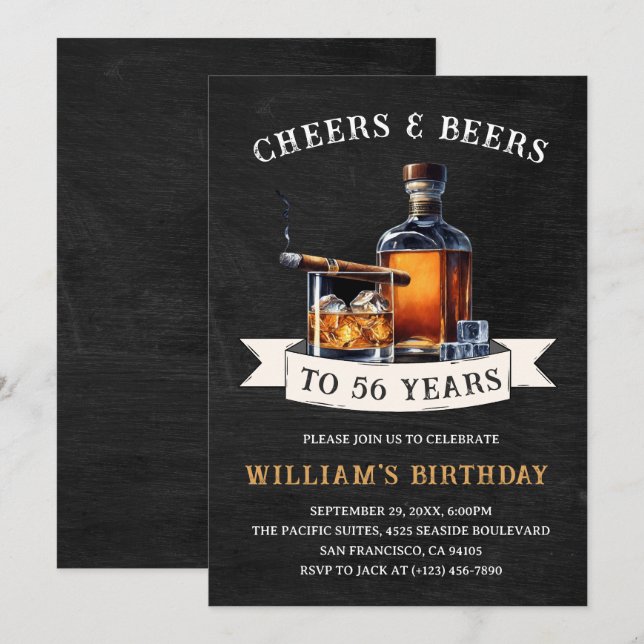 Cheers & Beers Rustic 56th Country Birthday Party Invitation (Front/Back)